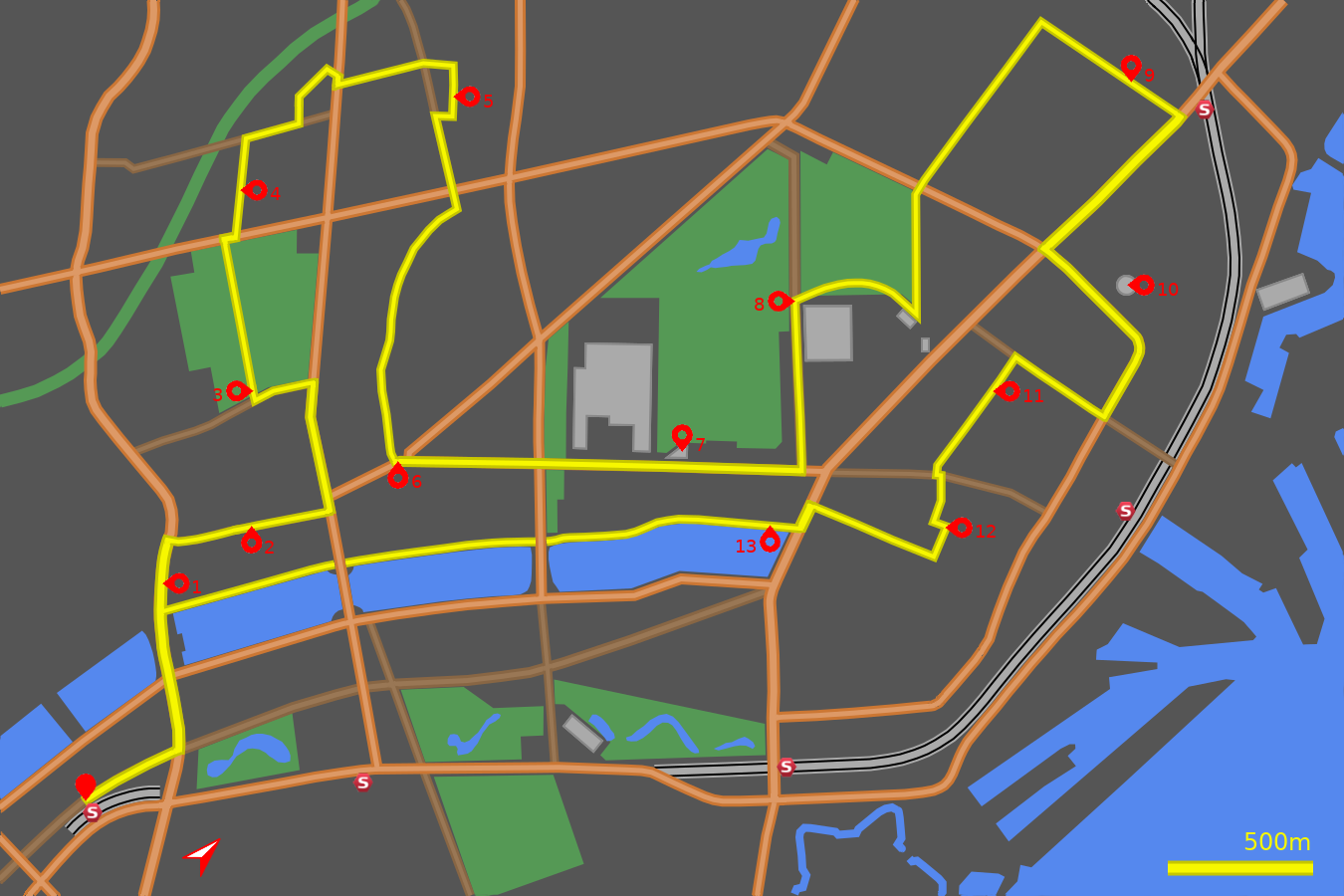 Map for the Nørrebro and Østerbro cycle tour Copenhagen