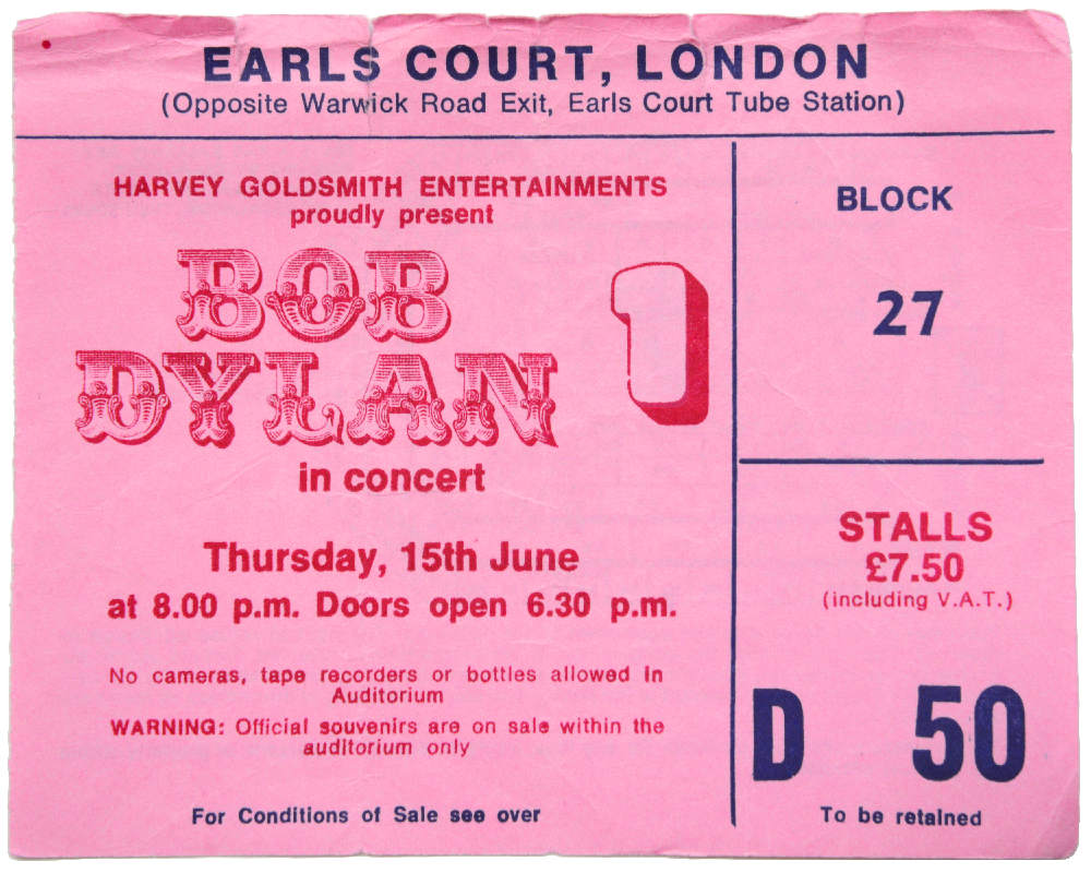 Ticket Stub, Bob Dylan, Earls Court, June 1978