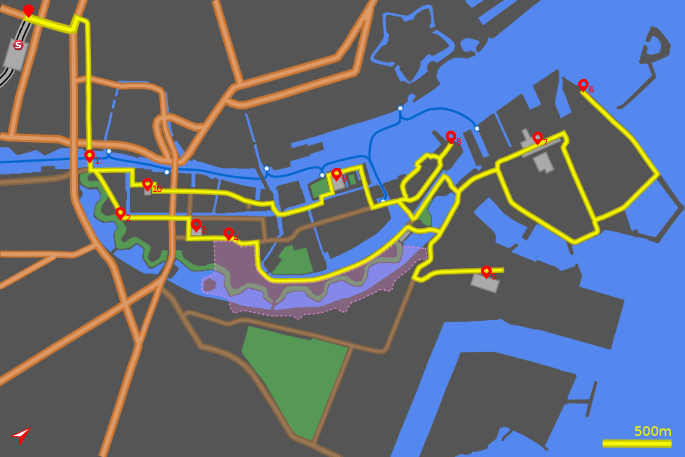 Map for the Christianshavn and Refshaleøen cycle tour Copenhagen